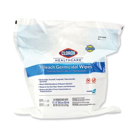 Colorox Clorox, Bleach Germicidal Wipes, 12 X 12, Unscented, 110/bag 30359